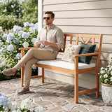 Tangkula 2-Person Acacia Wood Outdoor Bench with Cushion