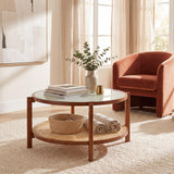 Tangkula 2-Tier Round Coffee Table | Wooden Center Table with Frosted Tempered Glass Top