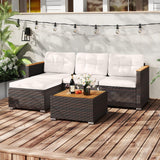 Tangkula 5 Piece Outdoor Patio Furniture Set L Shaped Rattan Cushioned Chairs & Coffee Table Set
