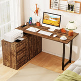 Tangkula Reversible L-Shaped Desk with File Cabinet & 3 Drawers | 54.5 Inch Corner Computer Desk with Power Outlet