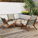 Tangkula Patio Teak Wood Chair with Nylon Webbing Seat & Back