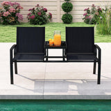 Tangkula Patio Loveseat with Built-in Table with Breathable Fabric Back