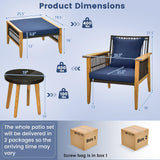 Tangkula 5 Piece Patio Furniture Set, Patiojoy Wicker Chair Set with Coffee Table & 2 Ottomans (Navy)