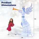 Tangkula 5 FT Christmas Lighted Angel with Trumpet, Outdoor Xmas Pre-Lit Angel with Halo