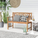 Tangkula Patio Acacia Wood Bench, 2-Person Outdoor Loveseat Chair