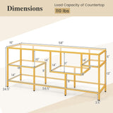 Tangkula Gold TV Stand for TVs up to 65”, 58” TV Console Table with Tempered Glass Shelves & Golden Metal Frame