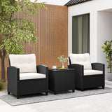 Tangkula 3 Piece Patio Furniture Set, Rattan Conversation Set w/Soft Seat & Back Cushions