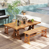 Tangkula Outdoor Acacia Wood Bench Backless Patio Dining Bench
