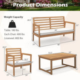 Tangkula 4 Piece Wood Patio Conversation Set, Patio Furniture Set w/Seat Cushions