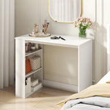 Tangkula Small White Desk with 3-Tier Bookshelf for Small Space