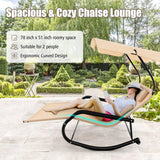 Tangkula 2 Person Lounge Chair with Adjustable Canopy, Outdoor Chaise Lounge with 2 Detachable Pillows and Wheels