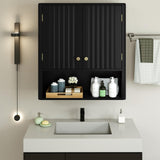 Tangkula Fluted Bathroom Wall Cabinet Modern Double Door Medicine Cabinet