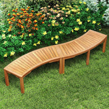 Tangkula Outdoor Acacia Wood Curved Garden Bench Fire Pit Bench Seat