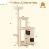 Tangkula 60 Inch Multi-Level Modern Wooden Cat Tower with 2-Story Condo