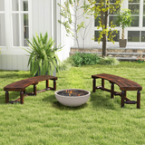Tangkula Patio Curved Bench, Carbonized Wood Dining Bench for Round Table, Spacious & Slatted Seat