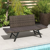 Tangkula Patio Convertible Sofa for 2 Quick Dry Foam Padded Rattan Loveseat