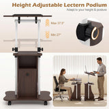Tangkula Height Adjustable Laptop Table with Tilting Tabletop & Storage Shelves