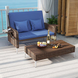 Tangkula Patio Rattan Daybed with 4-Level Adjustable Backrest