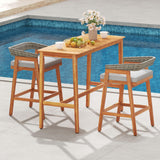 Tangkula Patio Bar Table with Slatted Tabletop and Footrest Crossbar
