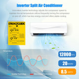 12000 BTU, 20 SEER2, Mini Split Air Conditioner Pre-Charged Inverter Heat Pump System