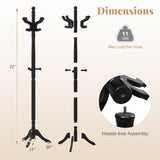 Tangkula Coat Rack Freestanding Solid Rubber Wood Coat Tree with 11 Hooks and 3 Height Options for Coats