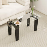 Tangkula Glass Coffee Table, 39.5 Inch Modern Rectangular Center Table with Solid Rubber Wood Leg(Rectangular, Black)