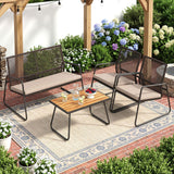Tangkula 4 Pieces PE Wicker Rattan Conversation Set with Acacia Wood Coffee Table & Zippered Cushions