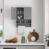 Tangkula Wall Mounted Bathroom Cabinet with Open Shelf & Bar