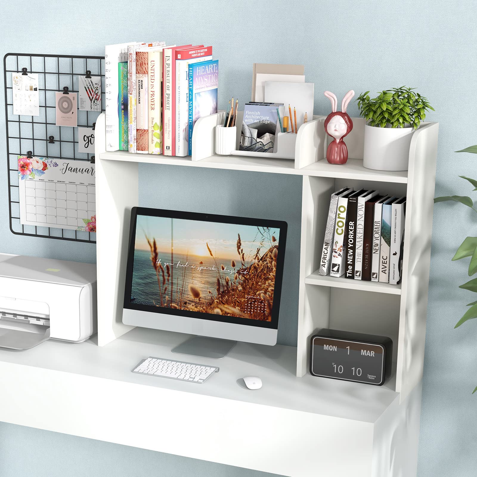Tangkula Desktop Bookshelf, Countertop Storage Hutch with 5 Shelves fo ...