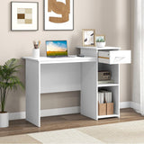 Tangkula White Desk with Drawer, Modern Computer Desk with Adjustable Shelf & Cable Hole