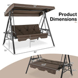 Tangkula 3 Person Porch Swing, 2-in-1 Convertible Patio Swing Bed with Adjustable Canopy, 2 Cup Holder Table