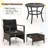 Tangkula 5 Piece Outdoor Furniture Set, Rattan Chairs & Ottomans w/Round Glass Topped Coffee Table