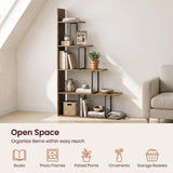 Tangkula 5 Tier Stepped Bookshelf | 62"H Wooden Industrial Room Divider Shelf (1/2)