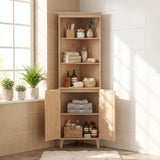 Tangkula 68" Tall 6-Tier Bathroom Corner Cabinet with Fluted Doors