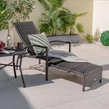 Tangkula Patio Chaise Lounge, Outdoor Rattan Lounge Chair with Retractable Ottoman