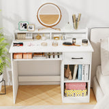 Tangkula White Desk with Drawer & Keyboard Tray