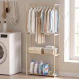 Tangkula Solid Wood Clothes Rack for Hanging Clothes with Hanging Rod & 2 Open Shelves
