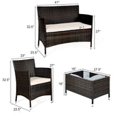 Tangkula 4-Piece Rattan Patio Furniture Set, w/Tempered Glass Coffee Table