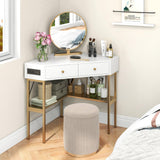 Tangkula Corner Desk with 2 Drawers & Built-in Charging Station, 90 Degrees Triangle Corner Computer Desk