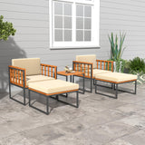 Tangkula 5 Pieces Acacia Wood Patio Furniture Set with Ottomans, Outdoor Conversation Set (Beige)