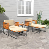 Tangkula 5 Pieces Acacia Wood Patio Furniture Set with Ottomans, Outdoor Conversation Set