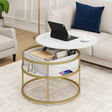 Tangkula Lift Top Coffee Table 31.5" Round Center Table with Hidden Compartment & Side Shelves