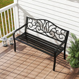 Tangkula 50 Inches Outdoor Garden Bench with Floral Design Backrest and Slatted Seat