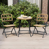 Tangkula 3 Piece PE Rattan Portaable Patio Round Dining Table and 2 Chairs