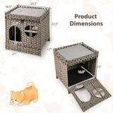 Tangkula Foldable Rattan Cat Litter Box Enclosure 2 Tier Wicker Cat Condo with Flip-Down Door & Window
