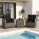 Tangkula 3 Piece Patio Furniture Set | Rattan Conversation Set w/Soft Seat & Back Cushions