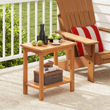 Tangkula Outdoor 2-Tier Patio End Table with Slatted Tabletop & Storage Shelf