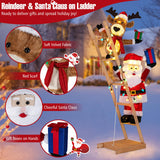 Tangkula 5.5 FT Lighted Reindeer & Santa Claus on Ladder