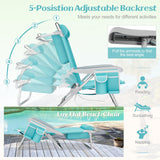 Tangkula 5-Position Lightweight Folding Lay Flat Beach Chairs with Storage Bag