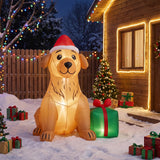 Tangkula 5 FT Christmas Inflatable Golden Retriever Dog with Gift Box